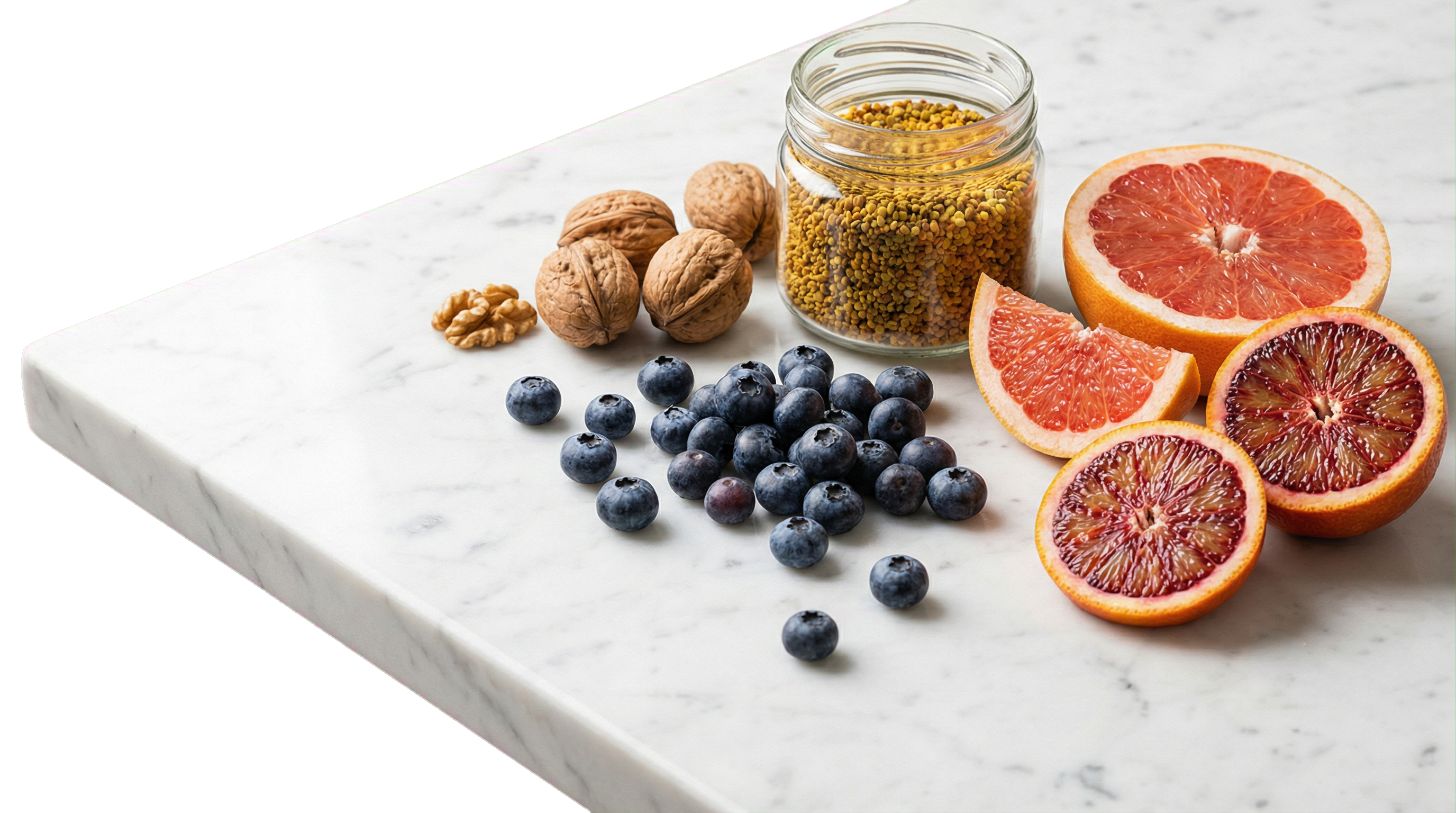 Curated superfoods on marble